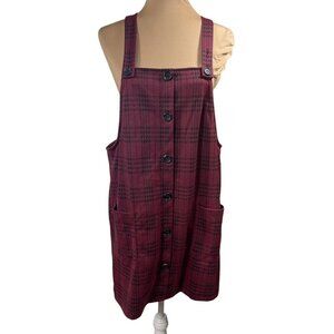Charmed Hearts Pinafore Dress Burgundy Black Button Size L Large Mini